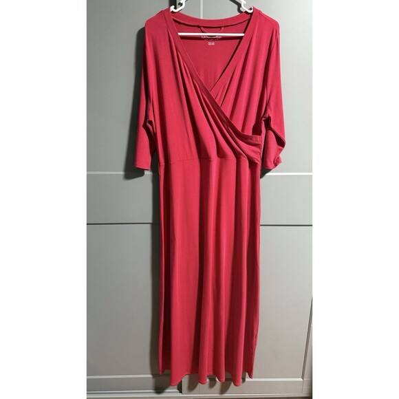 Soft Surroundings Petite Half Sleeve Faux Wrap Maxi Dress Stretchy Red Size PL - Picture 1 of 7